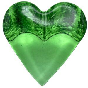 Fire & Light Green Celery Heart Paperweight Studio Art Glass SIGNED!